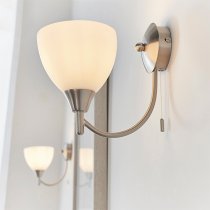 Lightson Matt Opal Glass Wall Light In Satin Chrome