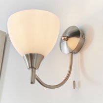 Lightson Matt Opal Glass Wall Light In Satin Chrome