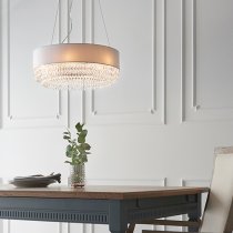 Malmesbury 6 Lights Fabric Ceiling Pendant Light In Silver Grey