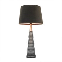 Naia Mocca Velvet Shade Table Lamp In Dark Grey Ribbed Glass