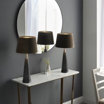 Naia Mocca Velvet Shade Table Lamp In Dark Grey Ribbed Glass