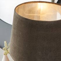 Naia Mocca Velvet Shade Table Lamp In Dark Grey Ribbed Glass