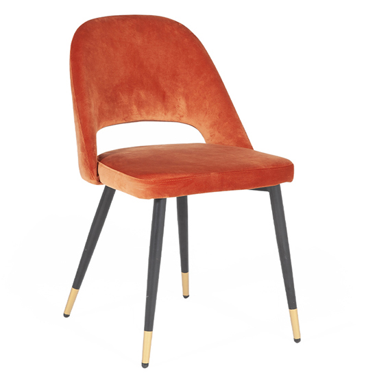 Biretta Velvet Dining Chair With Metal Frame In Rust