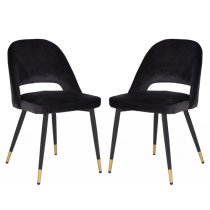 Biretta Black Velvet Dining Chairs With Metal Frame In Pair