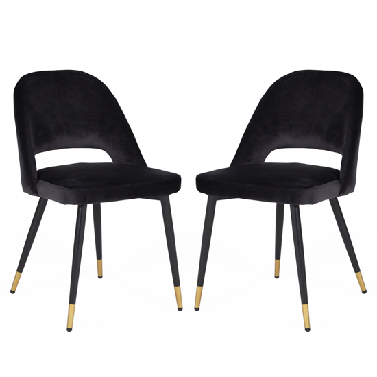 Biretta Black Velvet Dining Chairs With Metal Frame In Pair