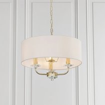 Nixon 3 Lights White Fabric Pendant Light In Brass