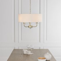 Nixon 3 Lights White Fabric Pendant Light In Brass