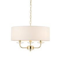 Nixon 3 Lights White Fabric Pendant Light In Brass