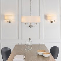 Nixon 3 Lights White Fabric Pendant Light In Bright Nickel