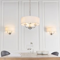 Nixon 3 Lights White Fabric Pendant Light In Bright Nickel