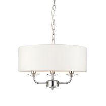 Nixon 3 Lights White Fabric Pendant Light In Bright Nickel