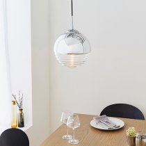 Paloma Clear Ribbed Glass Pendant Light In Polished Chrome