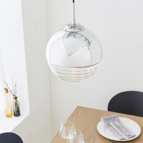 Paloma Clear Ribbed Glass Pendant Light In Polished Chrome