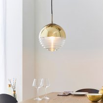 Paloma Clear Ribbed Glass Pendant Light In Polished Gold