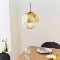 Paloma Clear Ribbed Glass Pendant Light In Polished Gold