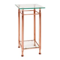 Cerrito Tall Clear Glass Side Table With Copper Metal Base