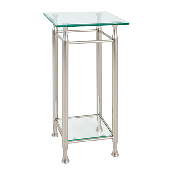 Cerrito Tall Clear Glass Side Table With Stainless Steel Base