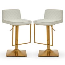 Baino White Leather Bar Chairs With Gold Footrest In A Pair