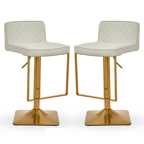 Baino White Leather Bar Chairs With Gold Footrest In A Pair