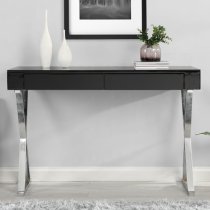 Mayline Glass Top High Gloss Console Table In Black