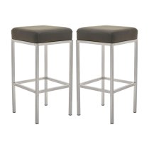 Baino Dark Grey Leather Bar Stools With Chrome Legs In A Pair