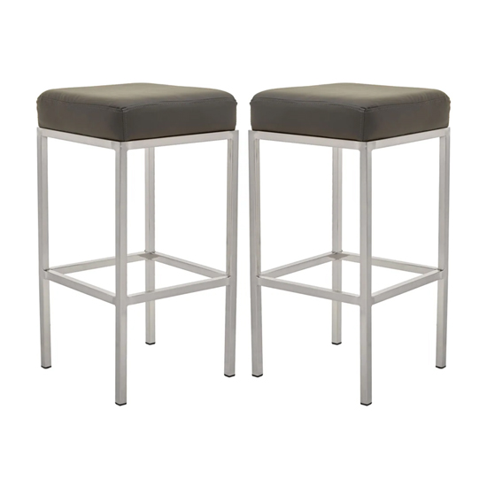 Baino Dark Grey Leather Bar Stools With Chrome Legs In A Pair