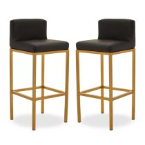 Baino Black PU Leather Bar Chairs With Gold Legs In A Pair