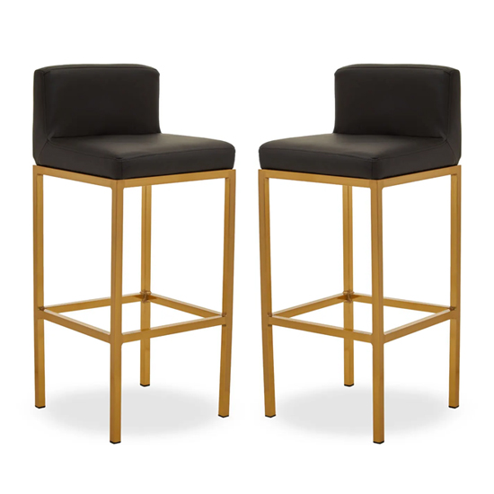 Baino Black PU Leather Bar Chairs With Gold Legs In A Pair