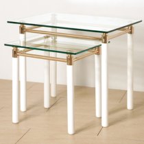 Benson Large Glass Side Table With White Gloss And Gold Legs