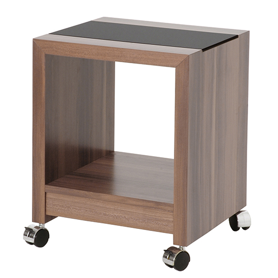 Bisbee Square Wooden Side Table On Castors In Walnut