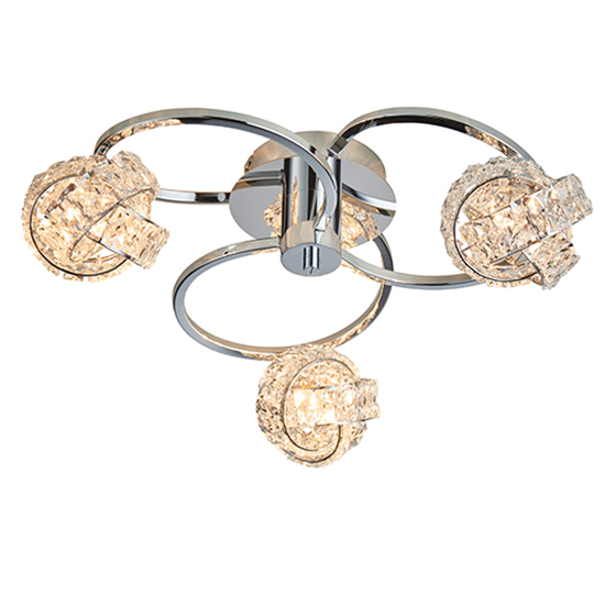 Talia 3 Lights Clear Crystal Semi Flush Ceiling Light In Chrome