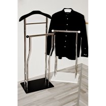 Eagar Metal Valet Stand In Chrome With Black Wooden Base