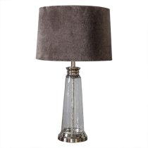 Winslet Grey Velvet Shade Table Lamp In Clear Glass Base