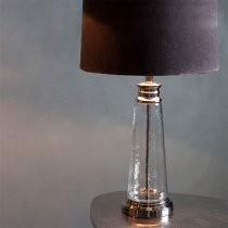 Winslet Grey Velvet Shade Table Lamp In Clear Glass Base