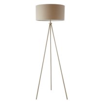 Tri Grey Linen Mix Fabric Shade Floor Lamp In Matt Nickel