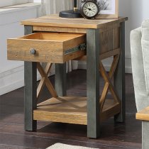 Nebura Wooden 1 Drawer Lamp Table In Reclaimed Wood