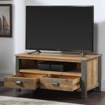 Nebura Wooden Widescreen 2 Drawers TV Stand In Reclaimed Wood