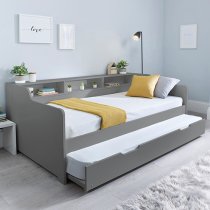 Tyler Wooden Single Guest Day Bed With Trundle In Grey