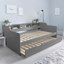 Tyler Wooden Single Guest Day Bed With Trundle In Grey