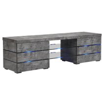 Svenja Wooden TV Stand In Concrete Effect With Blue LED Lighting