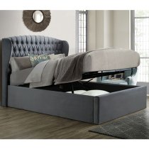 Warwick Velvet Ottoman Storage Double Bed In Grey