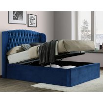 Warwick Velvet Ottoman Storage Double Bed In Blue