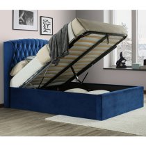 Warwick Velvet Ottoman Storage Double Bed In Blue