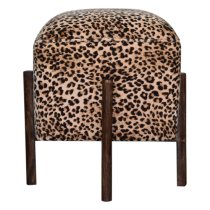 Clarkia Velvet Footstool In Leopard Print With Solid Wood Legs