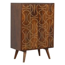 Emmis Wooden Gold Inlay Abstract Storage Cabinet In Chestnut