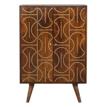 Emmis Wooden Gold Inlay Abstract Storage Cabinet In Chestnut