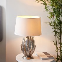 Delphine Leaf Table Lamp In Silver With Ivory Shade