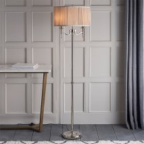 Stanford Floor Lamp In Nickel With Beige Shade