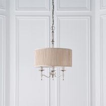 Stanford Round Pendant Light In Nickel With Beige Shade