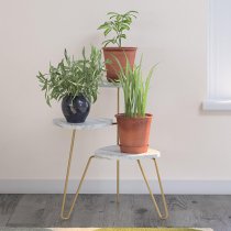 Athens Wooden Plant Stand In White Marble Effect